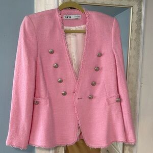 ZARA NWT TWEED BLAZER JACKET WITH BUTTONS PINK
